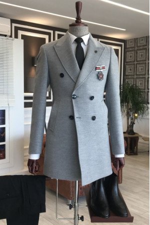 Alva Chic Gray Peaked Lapel Double Breasted Winter Coat Alva Chic Gray Peaked Lapel Double Breasted Winter Coat