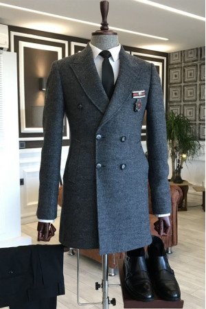 Alvin Stylish Dark Gray Double Breasted Winter Coat Alvin Stylish Dark Gray Double Breasted Winter Coat