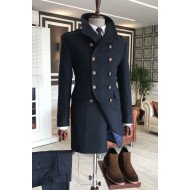 Alvis Bespoke Black Double Breasted Stand Collar Winter Coat Alvis Bespoke Black Double Breasted Stand Collar Winter Coat