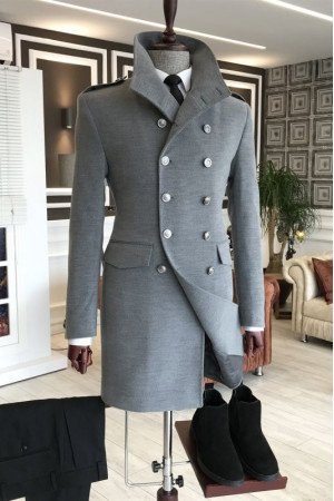 Amber Chic Dark Gray Stand Collar Double Breasted Winter Coat Amber Chic Dark Gray Stand Collar Double Breasted Winter Coat