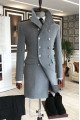 Amber Chic Dark Gray Stand Collar Double Breasted Winter Coat