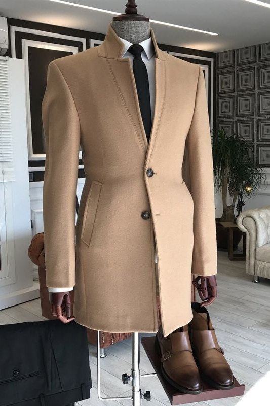 Andre Light Brown Stand Collar Slim Fit Winter Coat