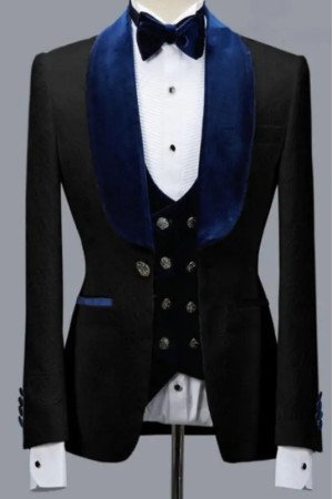 Samuel Stylish Black Jacquard Three Pieces Bespoke Wedding Suits for Groom Samuel Stylish Black Jacquard Three Pieces Bespoke Wedding Suits for Groom