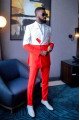 Caleb White and Red Double Breasted Peaked Lapel Fashion Prom Suits