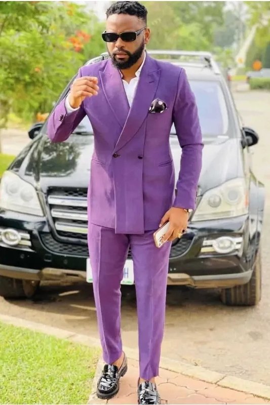 Angel Purple Double Breasted Peaked Lapel Slim Fit Prom Suit for Men