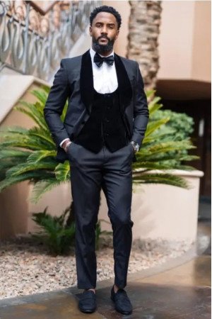 Evan Dark Gray Three Pieces Slim Fit Stylish Wedding Suits with Black Velvet Lapel