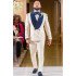 Jack Two Pieces White Jacquard Double Breasted Shawl Lapel Wedding Suits for Groom