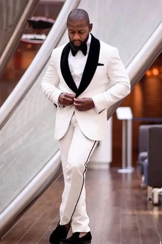 Landon Chic Slim Fit Two Pieces Shawl Lapel Jacquard Wedding Suit for Men