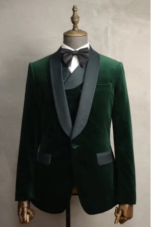 Gabriel New Arrival Dark Green Three Pieces Velvet Wedding Suits for Men