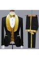 Benjamin Trendy Black Jacquard Three Pieces Wedding Groom Suits with Velvet Lapel