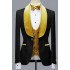 Benjamin Trendy Black Jacquard Three Pieces Wedding Groom Suits with Velvet Lapel