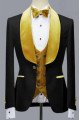 Benjamin Trendy Black Jacquard Three Pieces Wedding Groom Suits with Velvet Lapel