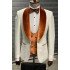 Jackson Newest Jacquard White Shawl Lapel Slim Fit Wedding Groom Suits