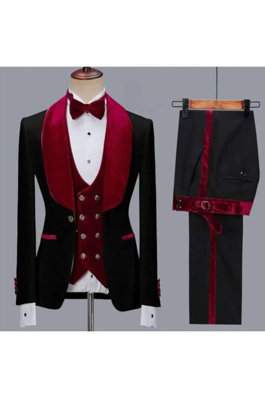 Jonathan Modern Black Jacquard Shawl Lapel Wedding Groom Suits
