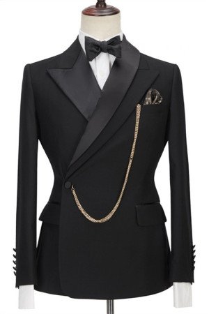 Damon Black Peaked Lapel Chic Close Fitting Prom Men Suits