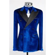Isaac Royal Blue Velvet Double Breasted Slim Men Suit for Prom Isaac Royal Blue Velvet Double Breasted Slim Men Suit for Prom