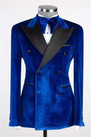 Isaac Royal Blue Velvet Double Breasted Slim Men Suit for Prom Isaac Royal Blue Velvet Double Breasted Slim Men Suit for Prom