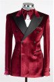 Isaac Red Velvet Double Breasted Slim Men Suit for Prom