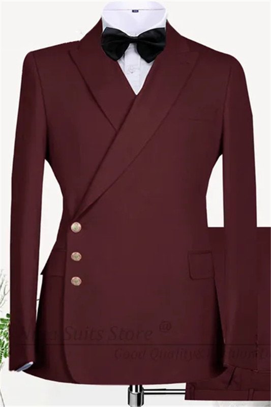 Ethan Stylish Burgundy Peaked Lapel Bespoke Men Suits for Prom