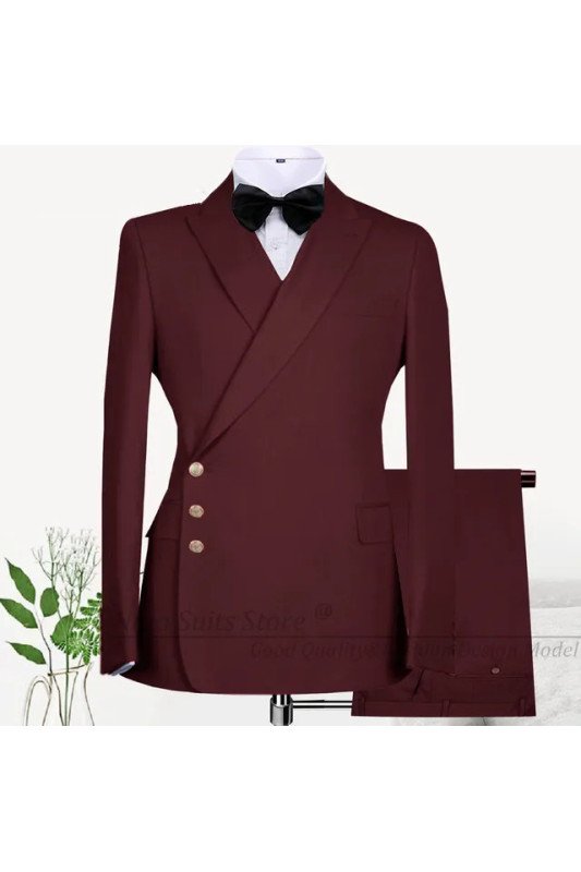 Ethan Stylish Burgundy Peaked Lapel Bespoke Men Suits for Prom