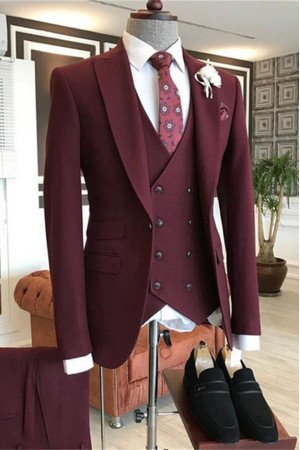 Latest Design Chic Burgundy Peaked Lapel Three Pieces Men Suit Latest Design Chic Burgundy Peaked Lapel Three Pieces Men Suit