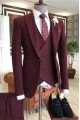 Latest Design Chic Burgundy Peaked Lapel Three Pieces Men Suit