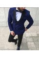 Fashion Navy Blue Peaked Lapel Double Breasted Mens Suit