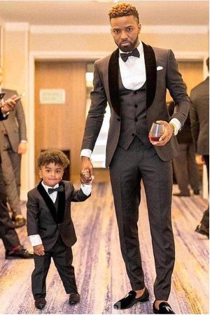 Bespoke Shawl Lapel Gray and Black Three-Pieces Wedding Suit Bespoke Shawl Lapel Gray and Black Three-Pieces Wedding Suit