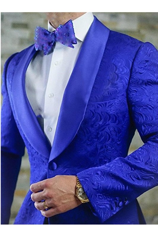 Royal Blue Shawl Lapel Jacquard Best Fitted Wedding TuxedAOS