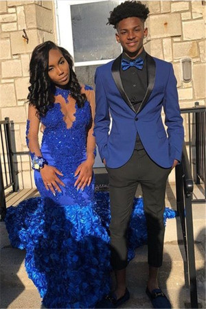 Fashion Royal Blue Shawl Lapel Prom Suits Two Pieces One buttons Tuxedo for Men Fashion Royal Blue Shawl Lapel Prom Suits Two Pieces One buttons Tuxedo for Men