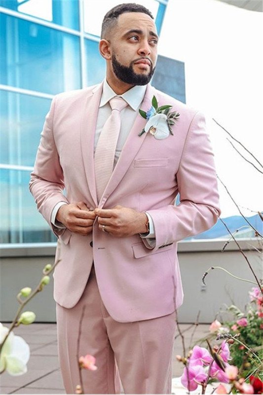 Pink Notched Lapel Mens Suits For Groom TuxedAOS with Two-Pieces