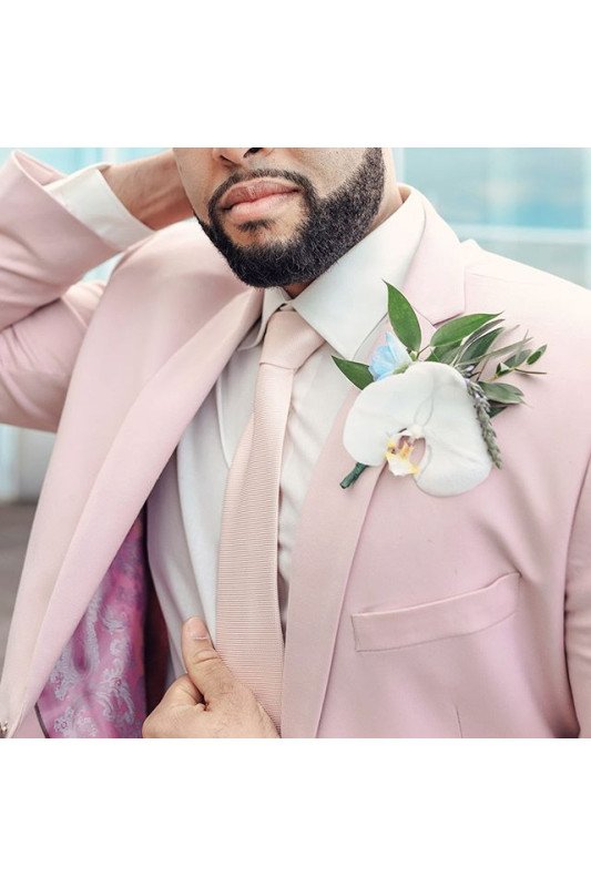 Pink Notched Lapel Mens Suits For Groom TuxedAOS with Two-Pieces