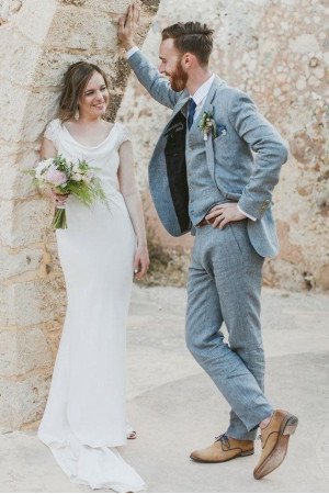 Chic Summer Blue Linen Beach ClAOSe Fitting Wedding Suits Chic Summer Blue Linen Beach ClAOSe Fitting Wedding Suits