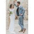 Chic Summer Blue Linen Beach ClAOSe Fitting Wedding Suits