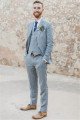 Chic Summer Blue Linen Beach ClAOSe Fitting Wedding Suits