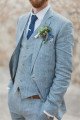 Chic Summer Blue Linen Beach ClAOSe Fitting Wedding Suits