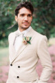 Ivory Two Pieces Double Breasted Best Fitted Wedding TuxedAOS For Groom