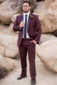 Chic Burgundy Best Fitted Wedding Suits with Black Lapel