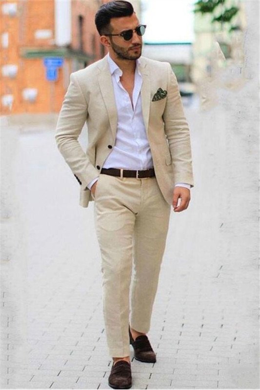 Chic Ivory Casual Summer 2 piece Linen Blazer Mens Suits