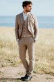 Khaki Linen Summer Beach Mens Classic Wedding TuxedAOS with Three-Pieces