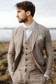 Khaki Linen Summer Beach Mens Classic Wedding TuxedAOS with Three-Pieces