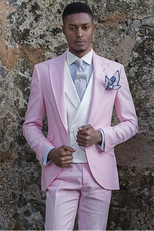 Chic Notch Lapell Groom TuxedAOS | Pink Prom Men Outfits