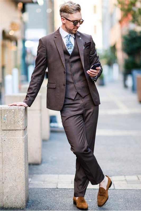 Cool Brown Chic Mens Suits | Two buttonss Formal Business Suits