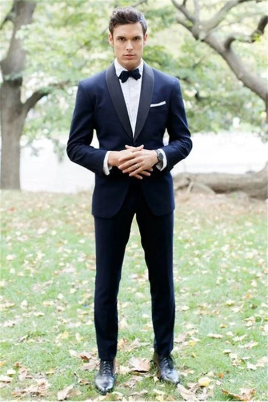 Blue Shawl Lapel Fashion Wedding Tuxedo Two Pieces Best Fitted Men Suits