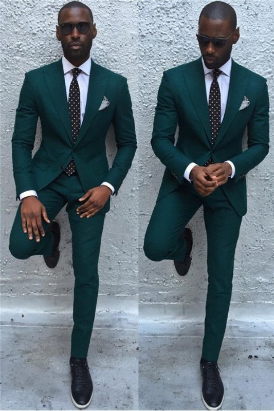 Dark Green Best Fitted Formal Mens Business Suit | Newest Peaked Laple Prom Suits