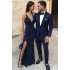 Dark Blue One buttons Bespoke Two-Piece Prom Men Suits with Black Lapel
