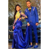 Chic Royal Blue Three Pieces Appliques Prom Men Suits Chic Royal Blue Three Pieces Appliques Prom Men Suits