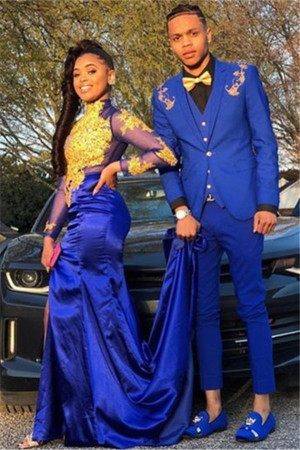 Chic Royal Blue Three Pieces Appliques Prom Men Suits Chic Royal Blue Three Pieces Appliques Prom Men Suits