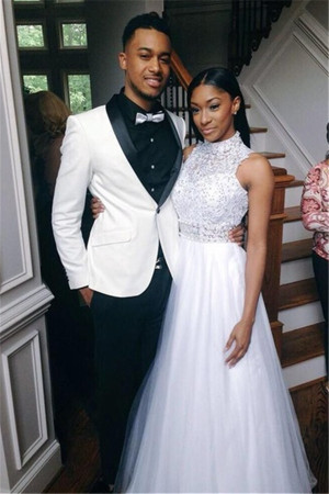 Chic Two Pieces Bespoke White Shawl Lapel Wedding Suits with One buttons Chic Two Pieces Bespoke White Shawl Lapel Wedding Suits with One buttons