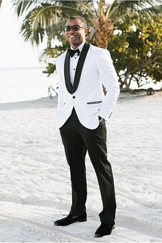 Newest Two Pieces White Shawl Lapel Wedding Men Suit